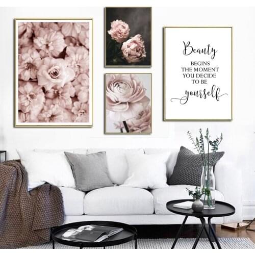 Flowers Canvas Art Poster Nordic Style Pink Peonies Decorative Print Wall Painting Scandinavian Decoration Picture Home Decor