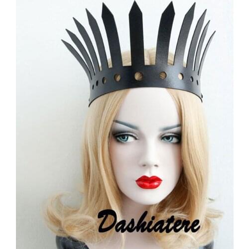 Tribal Headpiece Black PU Leather Crown Roman Style Hair Band Wizard Cosplay Headband Personalized Hair Accessories