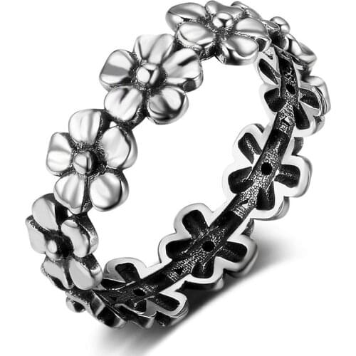 Retro Exquisite Hard Alloy Daisy Flower Wedding Rings for Women Wedding Engagement Party Jewelry Ring Anniversary Birthday Gift