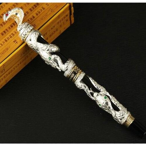 Luxury quality METAL cobra Emboss Gun gray Gloden silver Painting glasses snake Fountain pen Stationery Office Supplies ink pens