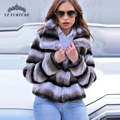 2021 Women Winter New Real Skin Rex Rabbit Fur Coat Big Turn-down Collar Fur Coat Chinchilla Rabbit Jackets Genuine Overdress