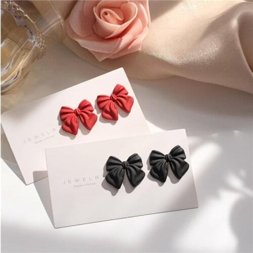 Sweet Red Bowknot Girls Clip on Earrings New Korean Earrings