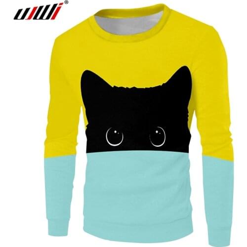 UJWI Yellow blue cute Cat 3d Long-sleeve Sweatshirt Men/women Tracksuits Unisex Fashion Cool Pullover Harajuku Sweatshirt