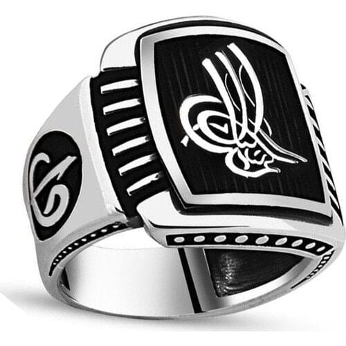 Solid 925 Sterling Silver Turkish Ottoman Sultan Tughra Mens Ring