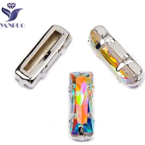 YANRUO 4547 All Sizes AB Princess Baguette Strass Crystal Sewn Stones Pointed Back DIY Glass Rhinestones For Crafts