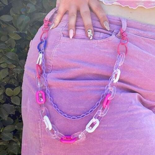 90 Aesthetic Harajuku Heart Acrylic Chain Pants Chain for Women Vintage Rainbow Color Star Key Chains Charms Y2K Body Accessorie