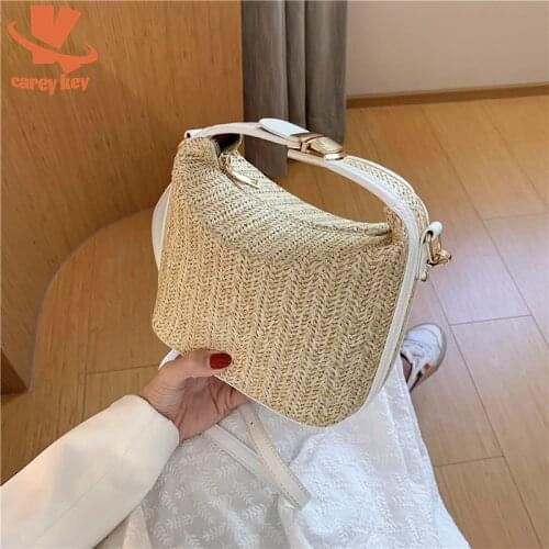 CAREY KEY Ladies Fashion Straw Messenger Bag New Summer Bohemian Knitting Purse Handbag Bucket Small Square Bag