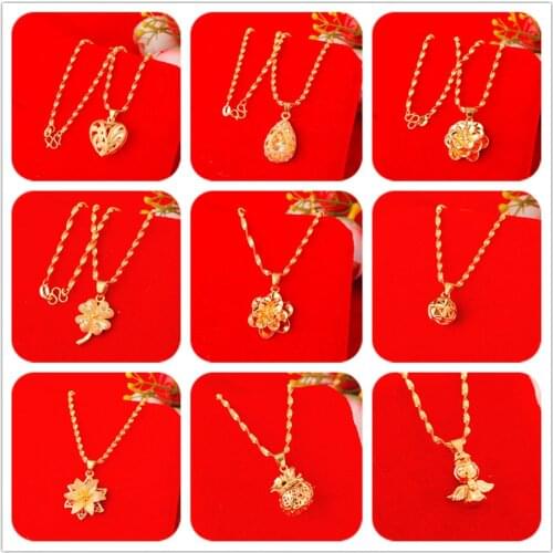 Women Necklaces 24K Gold Exquisite Charm Hollow ball peach heart pendant Necklace Jewelry Banquet Wedding Gift For Girlfriend