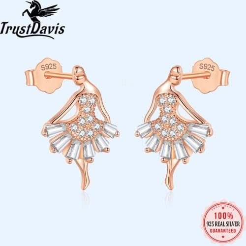 Trusta 925 Sterling Silver Earring Jewelry Womens Fashion Dance Girl Stud Earrings Wedding Gift for Girls Teens DS1279