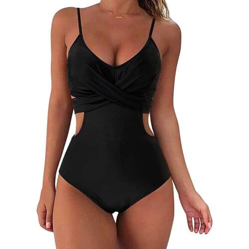 Women Wrap Cut Out One Piece Swimsuit Bathing Suit Swimwear High waist Monokini Solid Swimming Suit for Women Bodysuit купальник