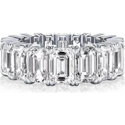 Luxury 925 Sterling Silver Pave Emerald cut Created Diamond Wedding Engagement Cocktail Women topaz Band Rings Fine Jewelry