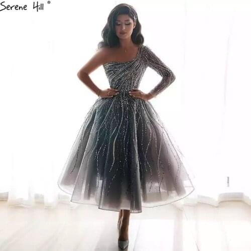 Serene Hill Grey Green One Shoulder A Line Sexy Prom Dresses Beading Evening Gowns 2021 Party Wear For Women DLA71021