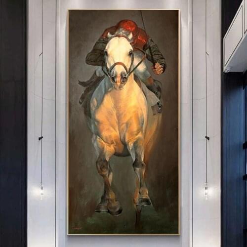 Jockey Running Horse Art Style Canvas Posters and Print Abstract Wall Art Painting on The Wall Home Room Decor Artwork Pictures