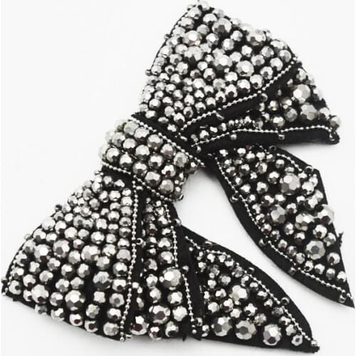 2pcs Beads Rhinestone patches applique Bow For Shoes bags and brooch Decoration
