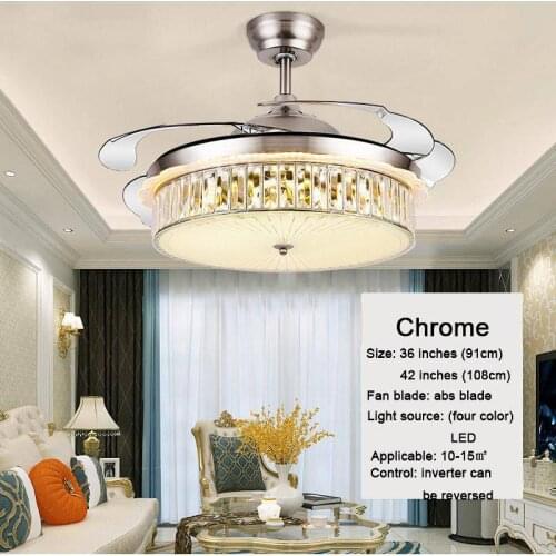 42" Led Invisible Gold Ceiling Fans Light Decorative Retractable Blade Modern Folding Fan Lamp Remote Control Hanging Lights
