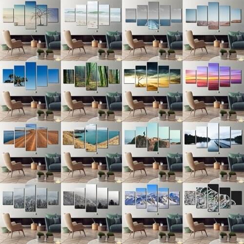 5 Pieces of Photography Style Landscape Canvas Prints Decorative Painting Home Decoration Wall Art Pictures Living Room Bedroom
