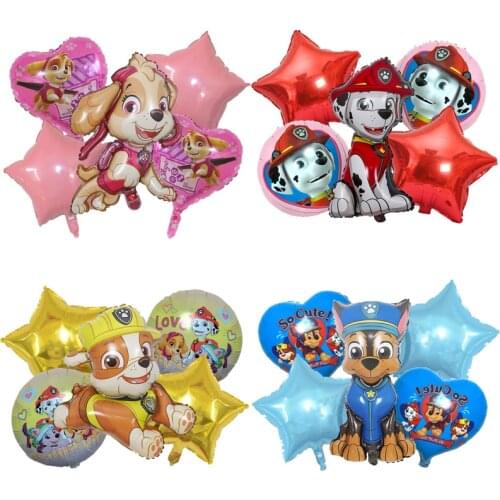 5 pieces paw Dog Patrol boy girl Birthday ball set Latex aluminum balloon Party supplies set
