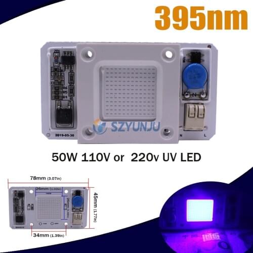 50W Led COB UV Lamp Chip Smart IC 110V/220V 395nm 400nm DOB AC Ultraviolet +Heatsink+12V 1.25A LED Power