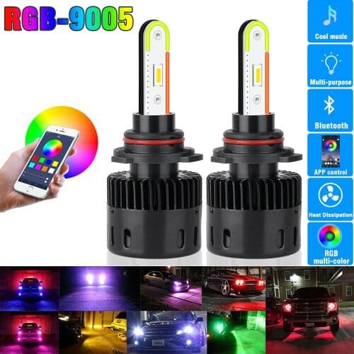 9005 Multi-Color RGB LED Headlight Bulbs High Low Beam H4 H11 9006 H7 LED BulbTelephone APP Bluetooth Control LED Light Headlamp