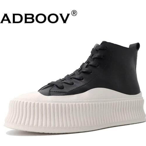 ADBOOV Genuine Leather Platform Ankle Boots Women High Top Fashion Sneakers Ladies