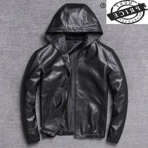 Brand 2021 New 100% Real Sheepskin Coat Men Autumn Winter Clothes 2021 Streetwear Genuine Leather Jacket Hooded Coat 12aa