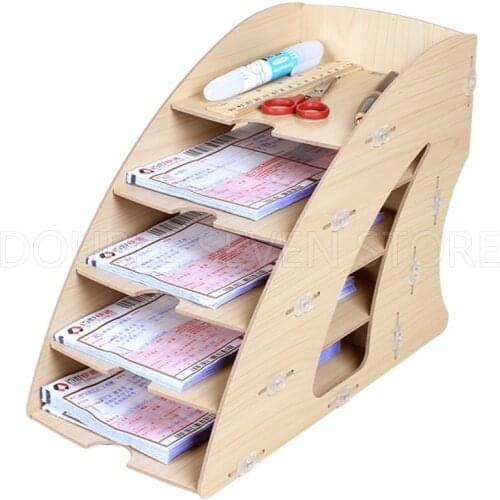 Wooden bill invoice management storage box desktop office finishing grid multi cell rack