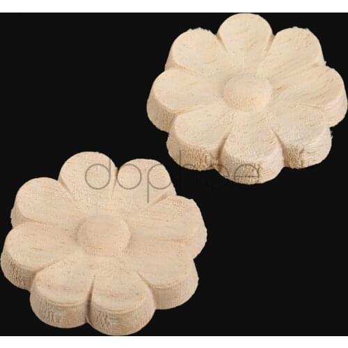 Dophee 2pcs 4/5/6cm Floral Wood Carved Decal Corner Appliques Frame Bed Furniture Cabinet Decorative Wooden Crafts Home Decor