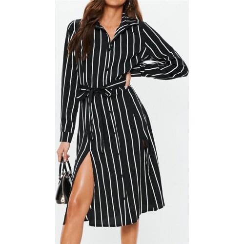 Elegant fashion women dresses Striped high waist Lace up chiffon womens shirt dress Office Lady 2020 Autumn new vestidos wm