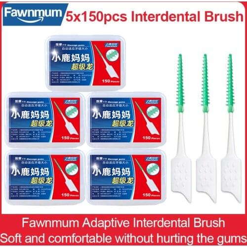 Fawnmum 5x150Pcs Silica gel Interdental Brush Super Soft Interdental Toothbrush Dental Clean Teeth gap Toothpick massage Gums