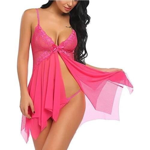 Hot Erotic Sexy Nightdress Silk Lace Sleeveless V-Neck Underclothes Hollow Sexy Comfortable Perspective Lingerie