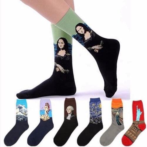 Classic Retro Abstract Oil Painting Art Socks Women Modern Van Gogh Starry Night Oil Painting Happy Socks Christmas Gift