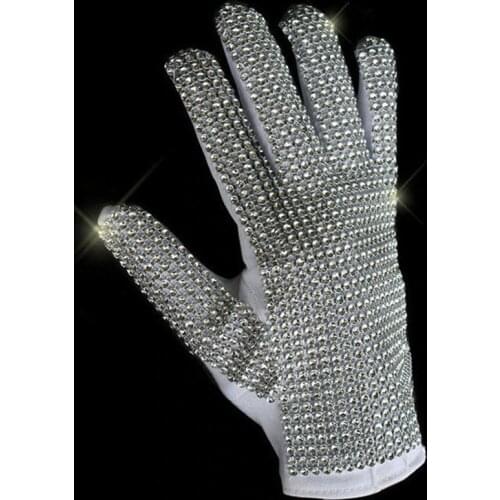 MJ Michael Jackson Classic Silver Handmade Billie Jean Shining Glove Imitate performance Collection