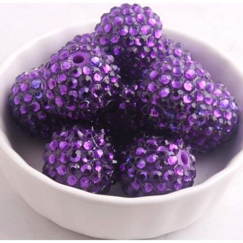 Kwoi vita Purple color 20MM 100pcs A lot Resin Rhinstone Ball Beads for Chunky Jewelry Making