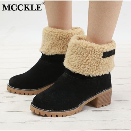 MCCKLE Women Winter Fur Warm Snow Boots Ladies Warm Wool Booties Ankle Boot Comfort Shoes Plus Size 35-43 Casual Women Mid Boots