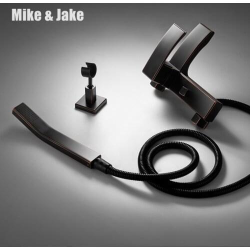 Bathroom black brush shower mixer set black bath wall bathtub mixer set with hand shower pure black shower crane wall tap