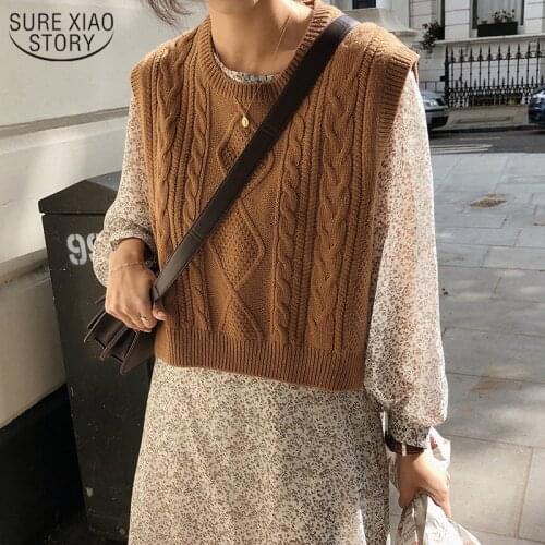 New Autumn Short Knitted Women Sweaters O-neck Girls Pullover Vest Sweater Vest Sleeveless Warm Sweater Casual Oversize 10975