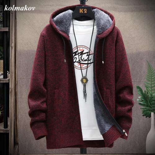New Arrival Winter Style Men Boutique Warm Knitted Thicken Cardigan Sweater Fashion Casual Keep Warm Hooded Solid Mens Overcoat