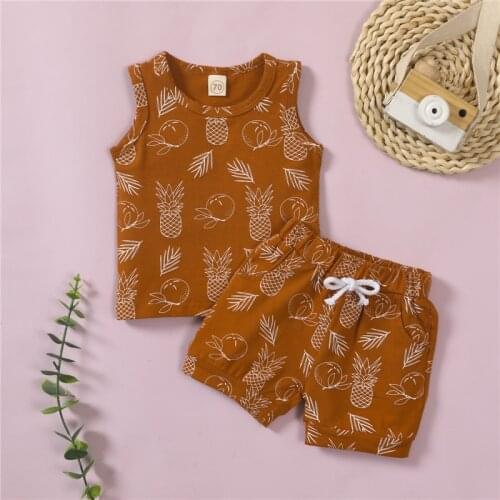 Baby Boy Clothes Casual Tracksuits Clothing Summer Clothes Sleeveless Pineapple Print T-shirts + Shorts For Kids Sports Outfit