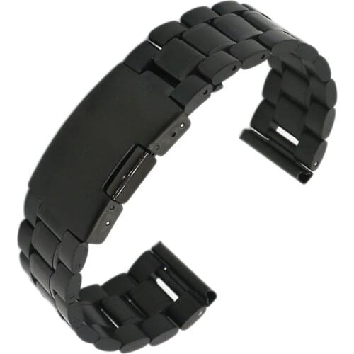 18 20 22 24mm Black Half Polish Brushed 5 Rows Solid Stainless Steel Bracelet Watch Band Strap Belt Single Push Clasp