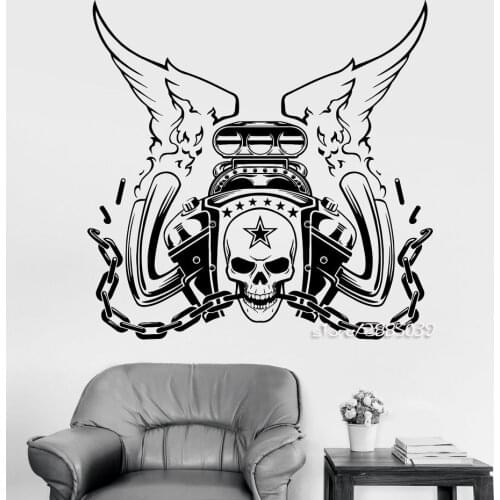 Engine Repair Car Skull Wall Sticker Garage Decor Racer Stickers Removable Wall Decal Decor Living Room Wallpaper Poster SA871