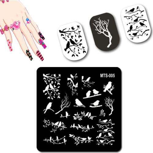 Branch Bird Stamping Plate Chinese Style Magpies Nail Art Design Traditional Chinese Character BIRD Nail Stamper #MST-005