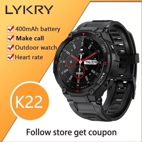 LYKRY 2021 K22 Outdoor Smart Watch Men 1.28inch IPS Screen 22MM Bluetooth Call 400mAh Battery Watches Heart Rate For Android IOS