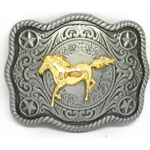 Western cowboy belt buckle retro pattern horse unisex smooth buckle ancient blue tube plating crafts