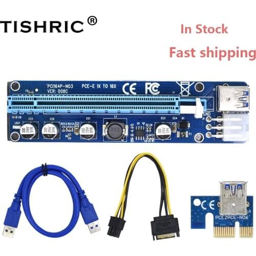 TISHRIC Newest VER008C Riser Card With LED 60CM PCI PCIE PCI-E 1X To 16X Extender Adapter Graphics Extension Cable Miner Mining