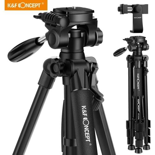 K&F Concept Tripod For Phone Professional Portable Travel Aluminium 56inch Compact camera Tripod with 3-Way Pan Tilt Head
