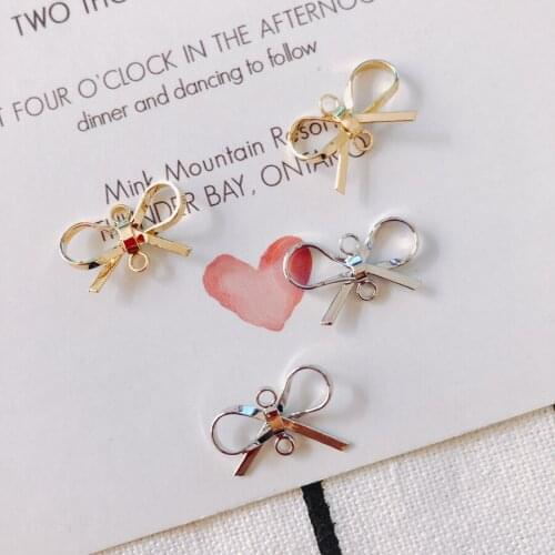 DIY Jewelry Findings Bright Silver Gold Tone Alloy Ribbon Knot Bow Charms Connectors 30pcs Ornament Accessory Necklace Pendants