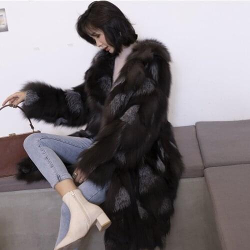 New genuine real natural fox fur coat womens fashion long English collar warm winter waistcoats custom big size