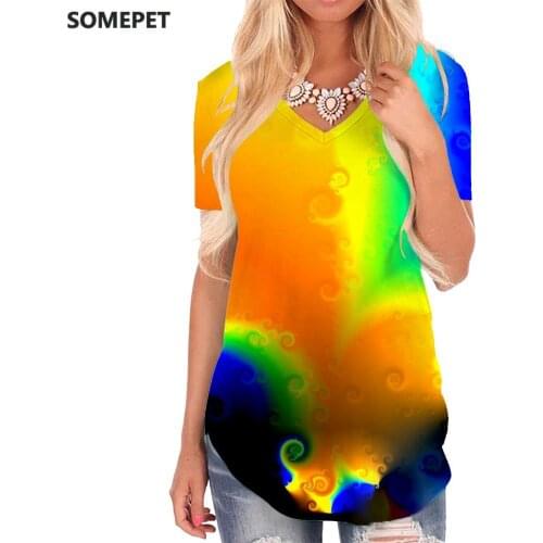 SOMEPET Colorful T-shirt women Abstract Funny T shirts Painting V-neck Tshirt Art Tshirts Printed Womens Clothing Summer Cool