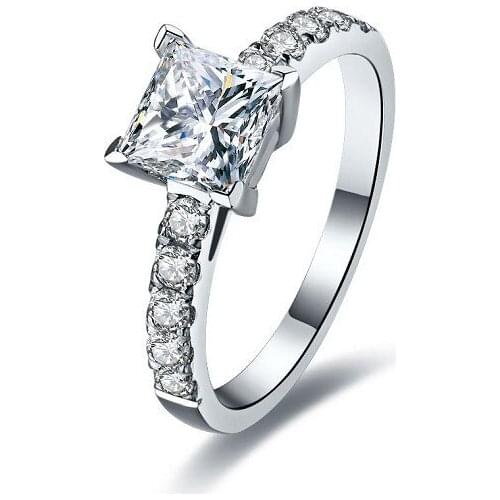 1Ct Princess Cut Stunning Moissanite Ring for Women Luxury Quality Solid 14K White Gold Wedding Engagement Ring Dossy Jewelry