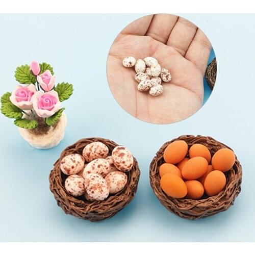 1 Chicken coop + 10pcs Miniature Eggs Kitchen Food Accessories Decor For 1:12 Dollhouse Kitchen Food Pretend Toys